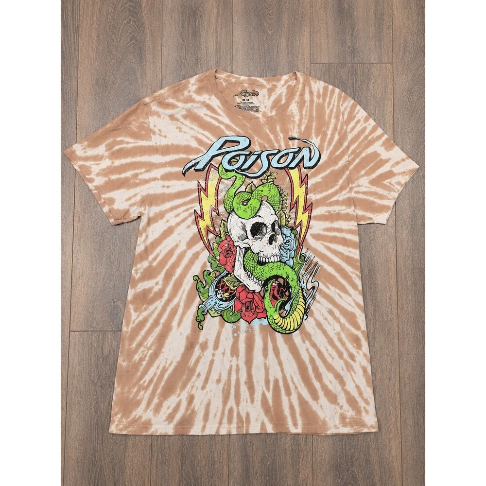 Poison Band Tee Mens Medium Tie Dye Skull Snake Graphic Rock Metal Shirt
